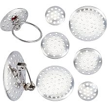 SUNNYCLUE 1 Box 180Pcs 3 Size Brooch Sieve Findings 12mm 18mm 28mm Silver Brooch Clasps Pin Disk Base Disc Blank Thicken Cabochon Trays for DIY Jewelry Craft Making Decoration Accessories