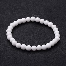 Honeyhandy Natural White Jade Beaded Stretch Bracelets, 56mm