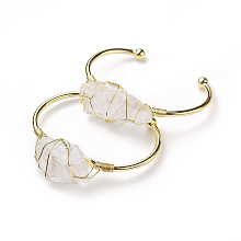 Honeyhandy Long-Lasting Plated Brass Cuff Bangles, with Natural Quartz Crystal, Nuggets, Golden, 1-3/8 inchx2-3/8 inch(3.8x6cm), 2.8mm