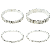 Honeyhandy 4Pcs 3 Style Brass Rhinestone Tennis Stretch Bracelet Sets for Girlfriend, Valentines Day Gifts Wedding Diamond Bracelets, Silver, Inner Diameter: 2 inch(5cm), 3.8~11mm, 1pc/style