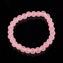 Honeyhandy Stretchy Frosted Glass Beads Kids Bracelets for Children's Day, Pink, 42mm