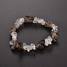 Honeyhandy Chips Gemstone Beaded Stretch Bracelets, Smoky Quartz, 50mm