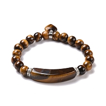 Honeyhandy Natural Tiger Eye Beads Charm Bracelets, Heart, 2-1/4 inch(56mm)