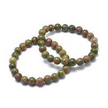 Honeyhandy Natural Unakite Bead Stretch Bracelets, Round, 2 inch~2-1/8 inch(5.2~5.5cm), Bead: 10mm