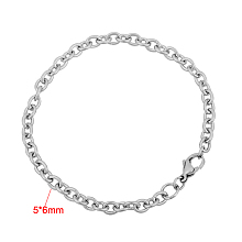 Honeyhandy 316 Surgical Stainless Steel Cable Chain Bracelets, with Lobster Claw Clasps, Stainless Steel Color, 7-7/8 inch(200mm), 5mm