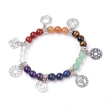 Honeyhandy Natural Gemstone Charm Bracelets, Chakra Bracelets, with Alloy Findings, 2-3/8 inch(60mm)