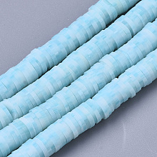 Honeyhandy Handmade Polymer Clay Bead Strands, Heishi Beads, for DIY Jewelry Crafts Supplies, Disc/Flat Round, Light Sky Blue, 6x0.5~1mm, Hole: 2mm, about 320~450pcs/strand, 15.35 inch~16.92 inch(39~43cm)