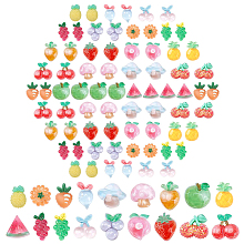 CREATCABIN 8 Styles 90pcs Resin Flat back Cabochons Vegetable & Fruit Pumpkin Cherry Mushroom Watermelon Strawberry Shape Pendants Charms Necklace Earring for DIY Ornament Crafts