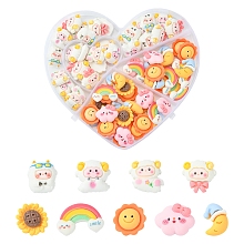 Honeyhandy 70Pcs Opaque Resin Cabochons, Cloud & Moon & Rainbow & Sun & Star & Sunflower & Sheeps, Mixed Shapes, Mixed Color, 17~24x16~24x5~7.5mm