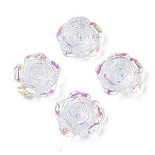 Honeyhandy Transparent Resin Cabochons, AB Color Plated, Rose Flower, Clear AB, 15x14x6mm