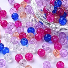 Arricraft Baking Painted Crackle Glass Beads, Lavender Garden Mix, Round, Mixed Color, 6~6.5x5.5~6mm, Hole: 1mm, about 200pcs/bag