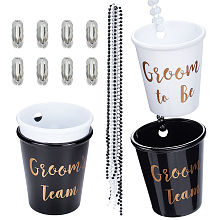 CRASPIRE 8 Sets Shot Necklace Glass Groom to Be Shot Glass Necklace with Gold Foil for Bachelor Party Black and White Groom Team Cup Party Cups