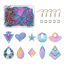 Cheriswelry DIY Dangle Earing Making Kits, Including 20Pcs 10 Styles 201 Stainless Steel Filigree Pendants, 20Pcs Jump Rings, 20Pcs Earring Hooks, Rainbow Color, Pendants: 2pcs/style