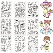 GLOBLELAND 9Sheets Animals Summer Children Clear Stamp French Bulldog and Bear Silicone Clear Stamp Sheep and Cat Rubber Stamps for Scrapbook Journal Card Making