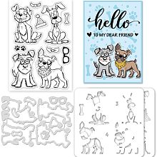 GLOBLELAND Layered Comic Dog Silicone Clear Stamps Metal Animal Cutting Die Cuts PET Paint Craft Stencils Template for Card Making and DIY Embossing Scrapbooking Craft Decor