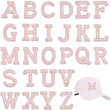 NBEADS 26 Pcs A-Z Letter Glass Rhinestone Patches, Light Pink Glitter Alphabet Applique Rhinestone English Letter Sew On Patch for DIY Clothes Dress Plant Hat Jeans Sewing Supplies