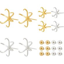 OLYCRAFT 4 Pairs 4 Style 18K Gold Stud Post Claw Earring Blanks 6 Claws Earring Blanks Gold Silver Claw Earring Post Claws Earring Findings for Jewelry Making Earring Making Supplies DIY Crafts