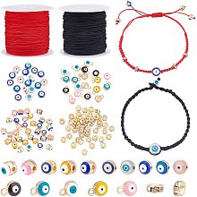 PandaHall Elite Evil Eyes Jewelry Making, 100pcs Enamel Evil Eye Beads Charms 50pcs Rhinestone Spacer Beads Black Red Beading Thread for Mexican Bracelets Making Xmas Halloween Easter Ramadan Decoration