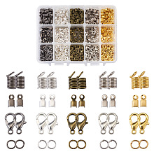 Honeyhandy PandaHall Jewelry DIY Jewelry Cord Ends Findings Kits, include Iron Cord Ends & Open Jump Rings, Alloy Lobster Claw Clasps, Antique Bronze & Gunmetal & Golden & Platinum & Silver Color Plated, 9x5mm, Hole: 3.5mm