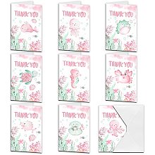 ARRICRAFT 9Pcs Thank You Cards Marine Life Series Rectangle Thanks Theme Greeting Cards Set Thank You Notes with Envelopes for Thanksgiving Gift, Mother's Day, Father's Day About 5.9x3.9in