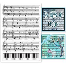 GLOBLELAND Music Notes Clear Stamp Piano Keys Background Transparent Silicone Stamp Staves Christmas Song Rubber Stamp for Scrapbook Journal Card Making 6.3 x 4.3 inch