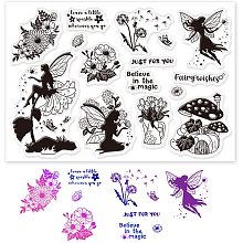 GLOBLELAND Fairy and Flowers Silicone Clear Stamps Dandelion Mushroom Transparent Stamps for Birthday Valentine's Day Cards Making DIY Scrapbooking Photo Album Decoration Paper Craft