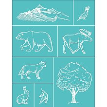 OLYCRAFT 2pcs Self-Adhesive Silk Screen Printing Stencil Mountain Tree Animal Theme Reusable Pattern Stencils for Painting on Wood Fabric T-Shirt Wall and Home Decorations - 11x 8.5Inch