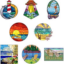 CREATCABIN 8Pcs Landscape Window Stickers Scenery Static Cling Glass Sticker Double-Sided Decals Decor PVC Art for Home Nursery Bedroom Bathroom Glass Door Decorations(Lighthouse Sea Lake Mountains)