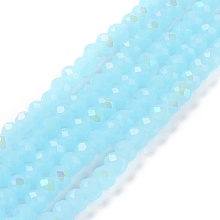 Honeyhandy Electroplate Glass Beads Strands, Imitation Jade Beads, Half Plated, Rainbow Plated, Faceted, Rondelle, Light Sky Blue, 4x3mm, Hole: 0.4mm, about 113~115pcs/strand, 41~42cm