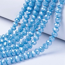 Arricraft Electroplate Glass Beads Strands, Pearl Luster Plated, Faceted, Rondelle, Deep Sky Blue, 8x6mm, Hole: 1~1.4mm; about 67~72pcs/strand, 16.14~16.53 inches(41~42cm)