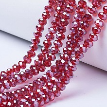 Honeyhandy Electroplate Glass Beads Strands, Pearl Luster Plated, Faceted, Rondelle, FireBrick, 3x2mm, Hole: 0.8mm, about 165~169pcs/strand, 15~16 inch(38~40cm)