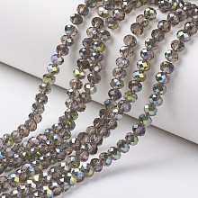 ARRICRAFT Electroplate Transparent Glass Beads Strands, Half Green Plated, Faceted, Rondelle, Silver, 6x5mm, Hole: 1mm, about 92~94pcs/strand, 17~17.5 inches(42.5~43.75cm)