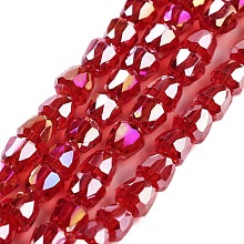 Electroplate Glass Beads Strands, Faceted, Bell, FireBrick, 4x3.5~4mm, Hole: 1mm, about 98pcs/strand, 13.70''(34.8cm)