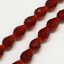 Honeyhandy Glass Beads Strands, Faceted, teardrop, Dark Red, 15x10mm, Hole: 1mm, about 50pcs/strand, 26.6 inch