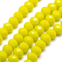 Honeyhandy Opaque Solid Color Crystal Glass Rondelle Beads Strands, Faceted, Yellow, 3.5x2.5~3mm, Hole: 1mm, about 138pcs/strand, 12.9 inch