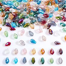 AHANDMAKER 140 Pcs Faceted Teardrop Glass Beads, 14 Colors Clear Waterdrop Crystal Glass Beads Center Drilled Drop Spacer Beads for DIY Craft Jewelry Necklace Bracelet Earring Making, Hole: 1mm