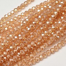 Honeyhandy Faceted Round Full Rainbow Plated Electroplate Glass Beads Strands, Sandy Brown, 4mm, Hole: 1mm, about 100pcs/strand, 14.9 inch