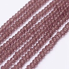 Honeyhandy Transparent Glass Beads Strands, Faceted, Rondelle, Purple, 2.5x1.5~2mm, Hole: 0.5mm, about 185~190pcs/strand, 13.7 inch~14.1 inch