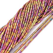 Honeyhandy Electroplate Glass Beads Strands, Full Plated, Column, Multi-color Plated, 4.5~5x2.5mm, Hole: 0.8mm, about 75pcs/Strand, 14.17 inch(36cm)