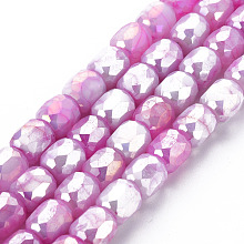 Arricraft Opaque Baking Painted Glass Beads Strands, Imitation Stones, Faceted, AB Color Plated, Column, Violet, 8x8mm, Hole: 1.2mm, about 60pcs/strand, 19.69 inch(50cm)