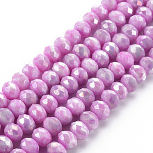 Arricraft Opaque Baking Painted Glass Beads Strands, Imitation Stones, Faceted, AB Color Plated, Rondelle, Violet, 8x6mm, Hole: 1.2mm, about 63~64pcs/strand, 15.87 inch~16.14 inch(40.3~41cm)