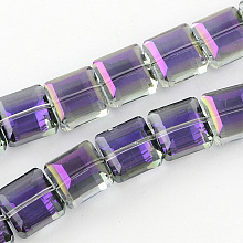 Honeyhandy Electroplate Faceted Transparent Glass Beads Strands, Square, Lilac, 13x13x7.5mm, Hole: 2mm, about 40pcs/strand, 19.6 inch