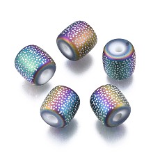 Honeyhandy Electroplate Glass Beads, Frosted, Column with Polka Dot Pattern, Colorful, 11.5x11.5mm, Hole: 2.5mm, about 100pcs/bag