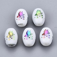 Honeyhandy Electroplate Glass Beads, Barrel with Butterfly Pattern, Colorful, 11x8mm, Hole: 1.2mm, about 200pcs/bag