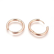 Honeyhandy 304 Stainless Steel Hoop Earrings, Manual Polishing Huggie Earrings, Rose Gold, 12 Gauge, 12x2mm, Pin: 0.8mm(±0.1mm), Inner Diameter: 8mm