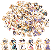 DICOSMETIC 48Pcs 8 Styles Cute Kitten Charm Enamel Cat Charm Light Golden Cat Charm Cat with Bowknot Charm Animal Pet Charm Alloy Enamel Dangle Charm for DIY Jewelry Making Craft, Hole: 2/2.3mm