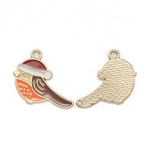 Honeyhandy Alloy Enamel Pendants, Light Gold, Bird with Hat, FireBrick, 21x25x1.5mm, Hole: 2mm