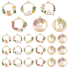 PandaHall Elite 24Pcs 6 Style Alloy Enamel Pendants, Light Gold, Ring, Mixed Color, 28.5~31x27~31x1.5~2mm, Hole: 1.8~2mm, 4pcs/style