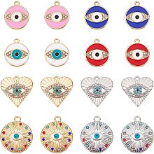 DICOSMETIC 32Pcs 3 Styles Evil Eye Charms Alloy Enamel Pendants Heart and Flat Round with Rhinestone Pendant Mixed Color Charms for Jewelry Necklace Bracelet DIY Making Crafts, Hole: 1.2~2mm