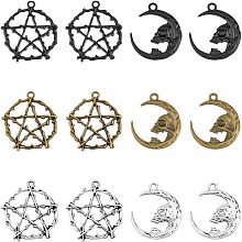 SUPERFINDINGS 30Pcs 6 Styles Alloy Pendants Hollow Moon Star Pendants Mixed Color Moon with Skull Charms for DIY Bracelet Necklace Jewelry Making, Hole: 2~2.3mm